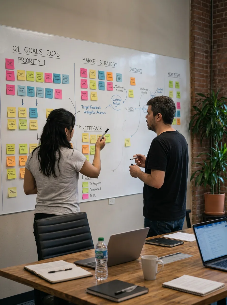 Team workshop at a whiteboard